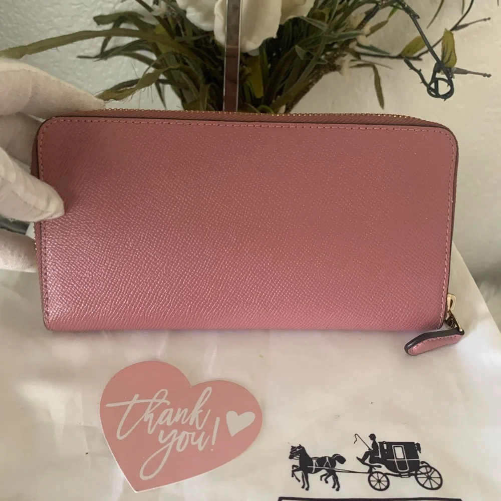 Coach Pink Accordion Leather Zip Around Wallet